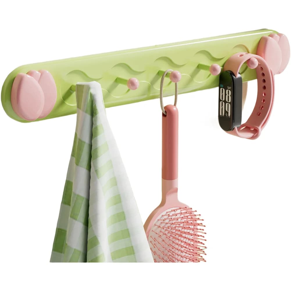 2pcs Wall Mounted Flower Suction Cup Hook Kitchen Organizer for Spoons Brushes Towels Compact Size 44x6.6x3.6cm