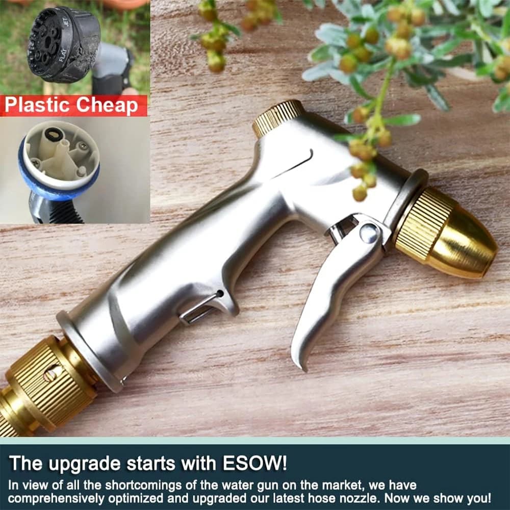 Heavy Duty Metal Garden Hose Nozzle Zinc Alloy Water Spray Gun with Full Brass Nozzle Adjustable High Pressure Sprayer for Clean
