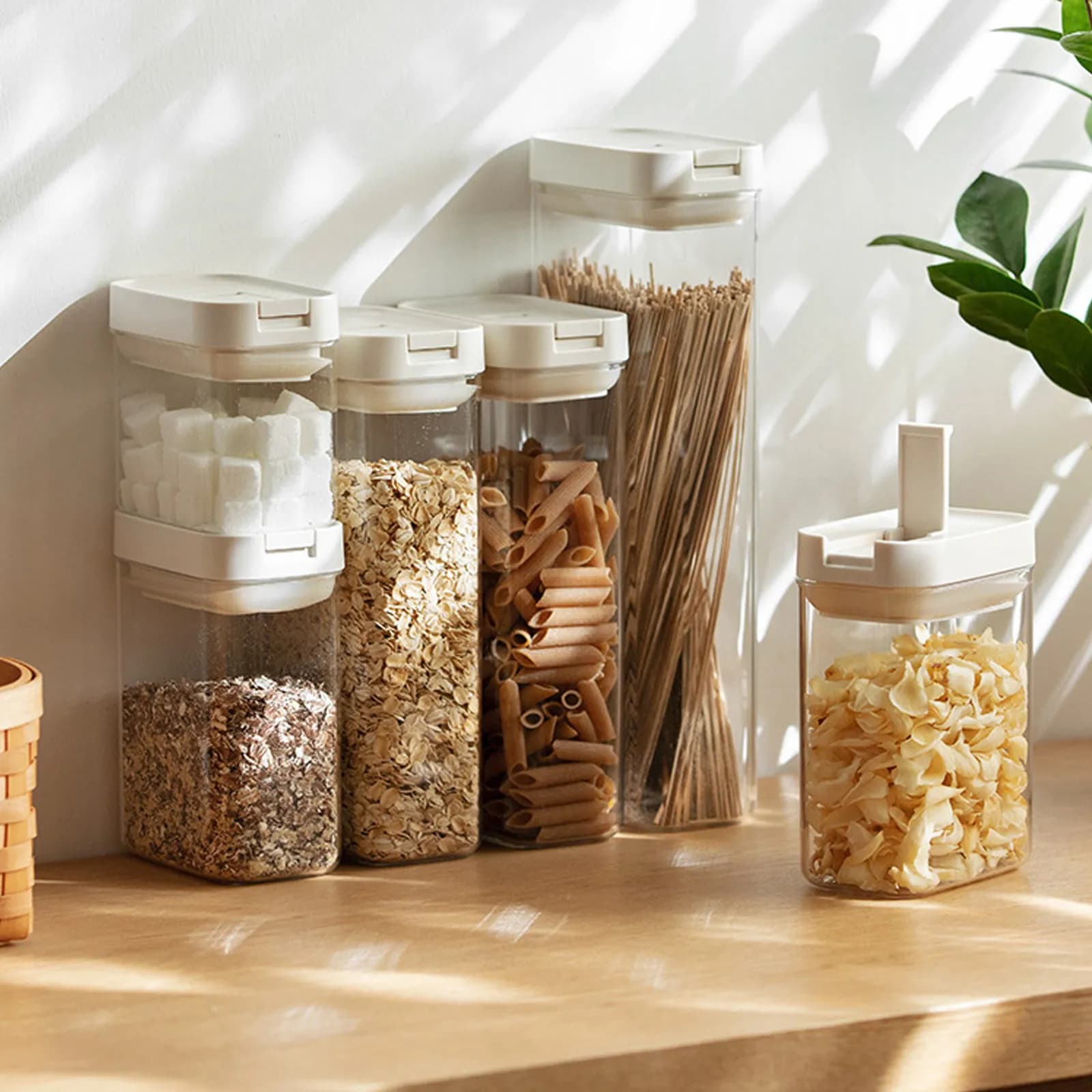 Contenitore Ermetico Premium per Alimenti, Organizzatore per Dispensa, per Farina, Zucchero, Riso, Cereali, Noci, Snack, con Chiusura Ermetica