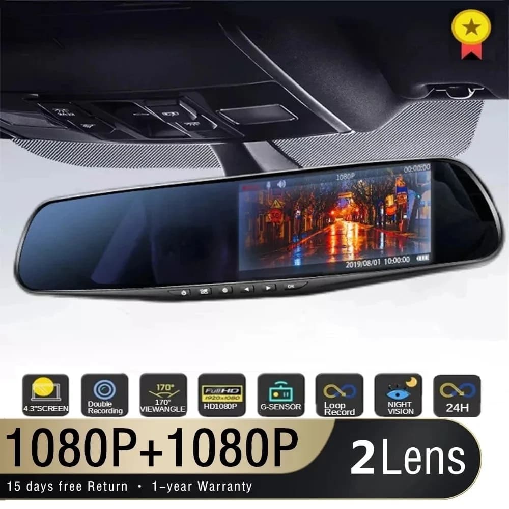 Car motion detection camera with 170-degree Dash Cam wide angle mirror for car registration In car with G sensor for double lens car 1080p