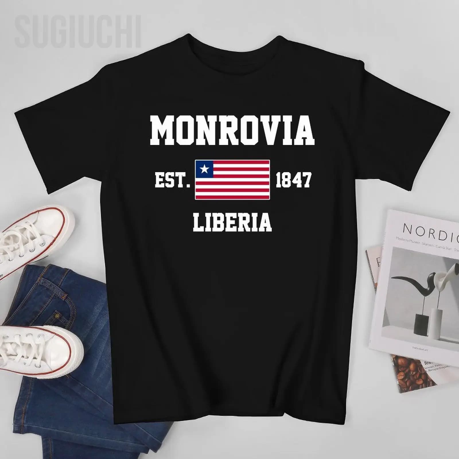 Bandiera patriottica Liberia EST.1847 Monrovia Maglietta da uomo T-shirt T-shirt O-Collo