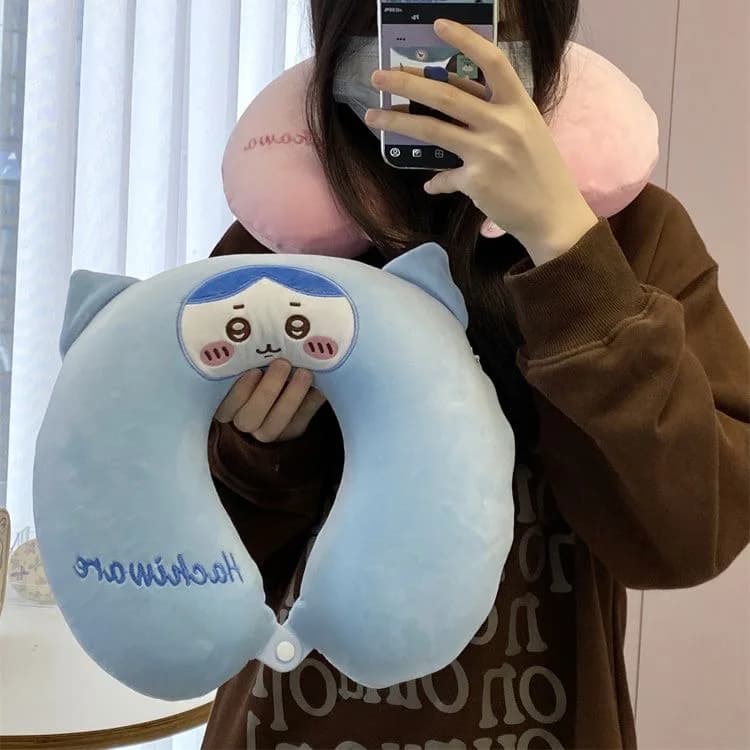 Cartoon Chiikawa Usagi U‑Shaped Neck Travel Pillow Removable Washable Hachiware Soft Neck Cushion Portable Head Support Pillow