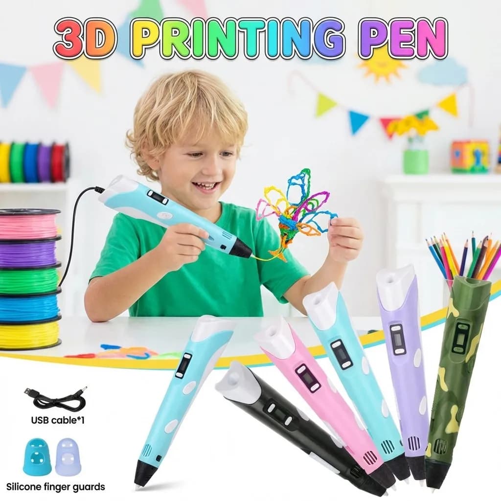 3D Pen with LED Screen, 3D Printing Pen Fai-da-Te, Creative Gift, 3D Pen with PLA Thread for Design and Design for Children