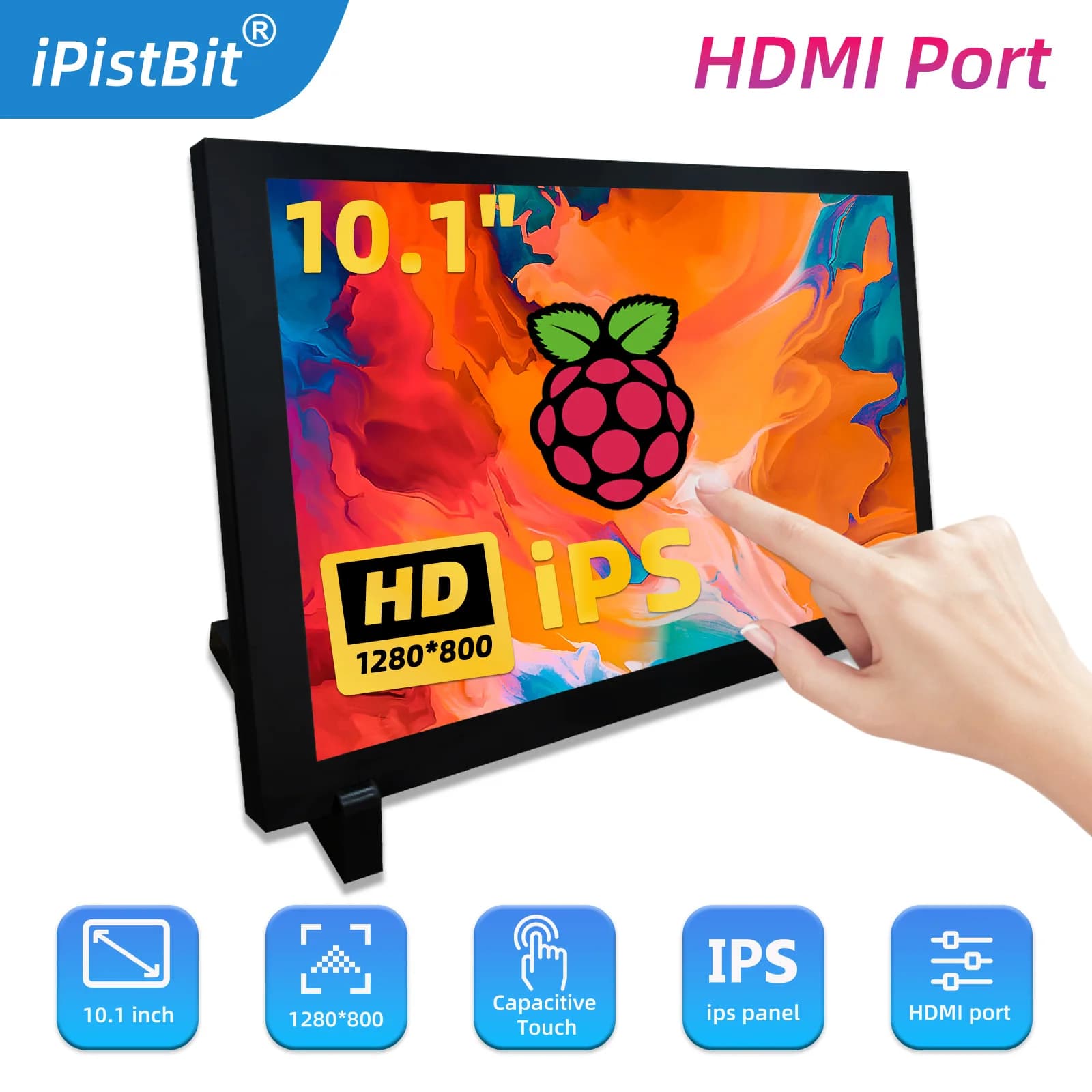 10.1 inch HDMI Capacitive Touchscreen Portable Monitor Display 1280x800 IPS for Raspberry Pi Plug And Play compatible Win 10/11