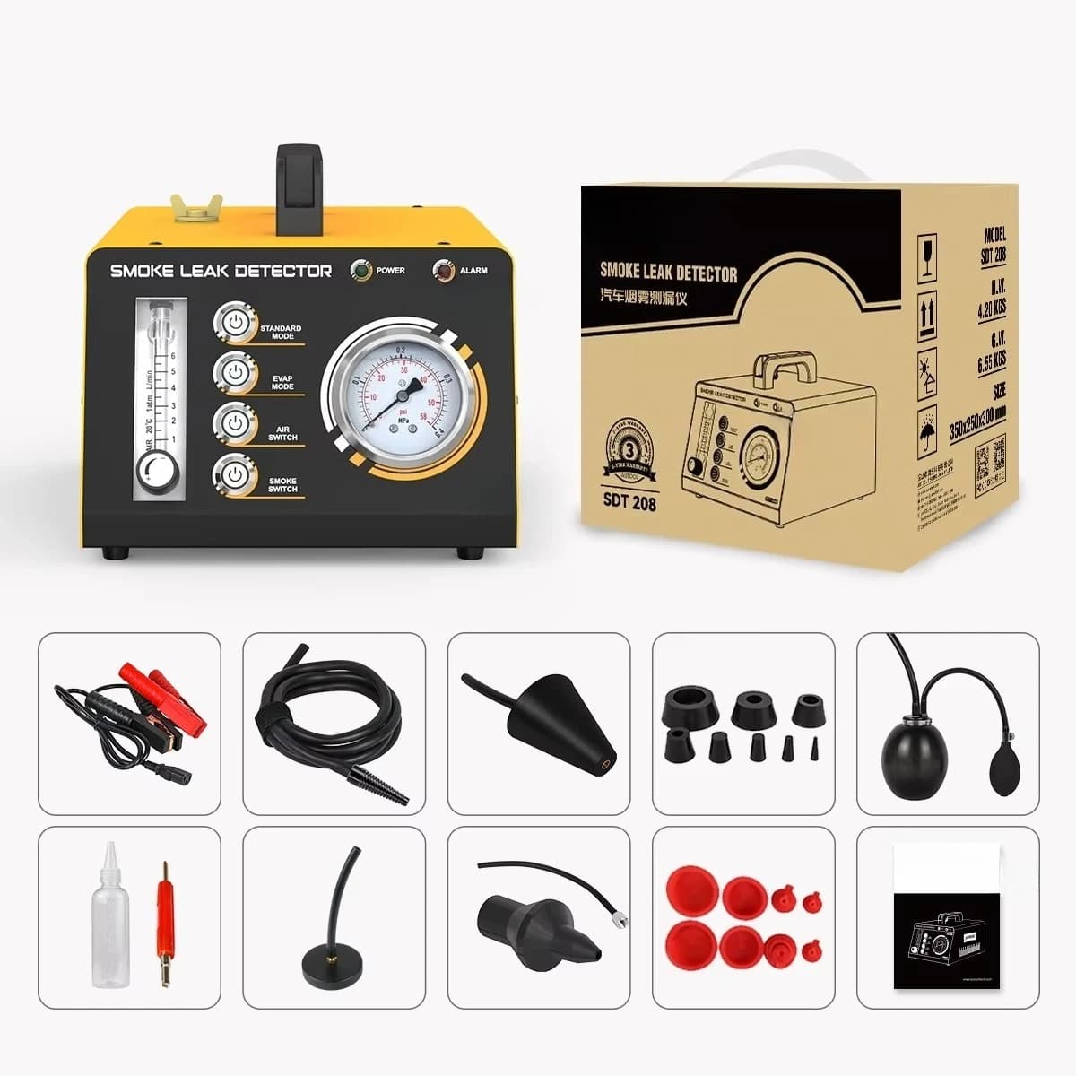 SDT208 Automotive Smoke Leak Detector Mini Smoke Leak Tester Dual-Pressure Car Smoke Machine