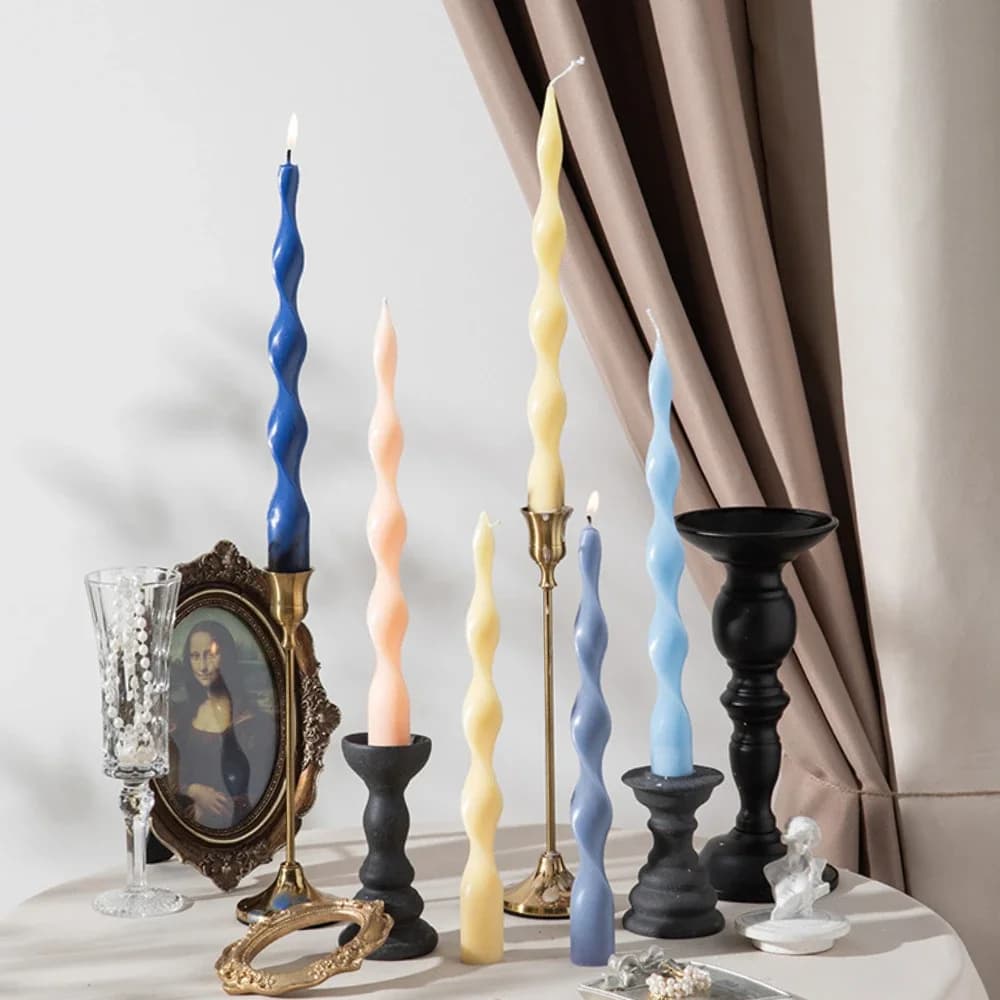 Screw Long Pole Candles Acrylic Moulds Wave Column Wedding Decor Scented Candle Holder Gift Spiral Curve Column Candlestick Mold