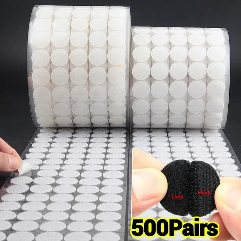 10/15/20mm Self Adhesive Fastener Tape White Black Hook Loop Sticker Round Strong Sticker Round Coins Nylon Tape