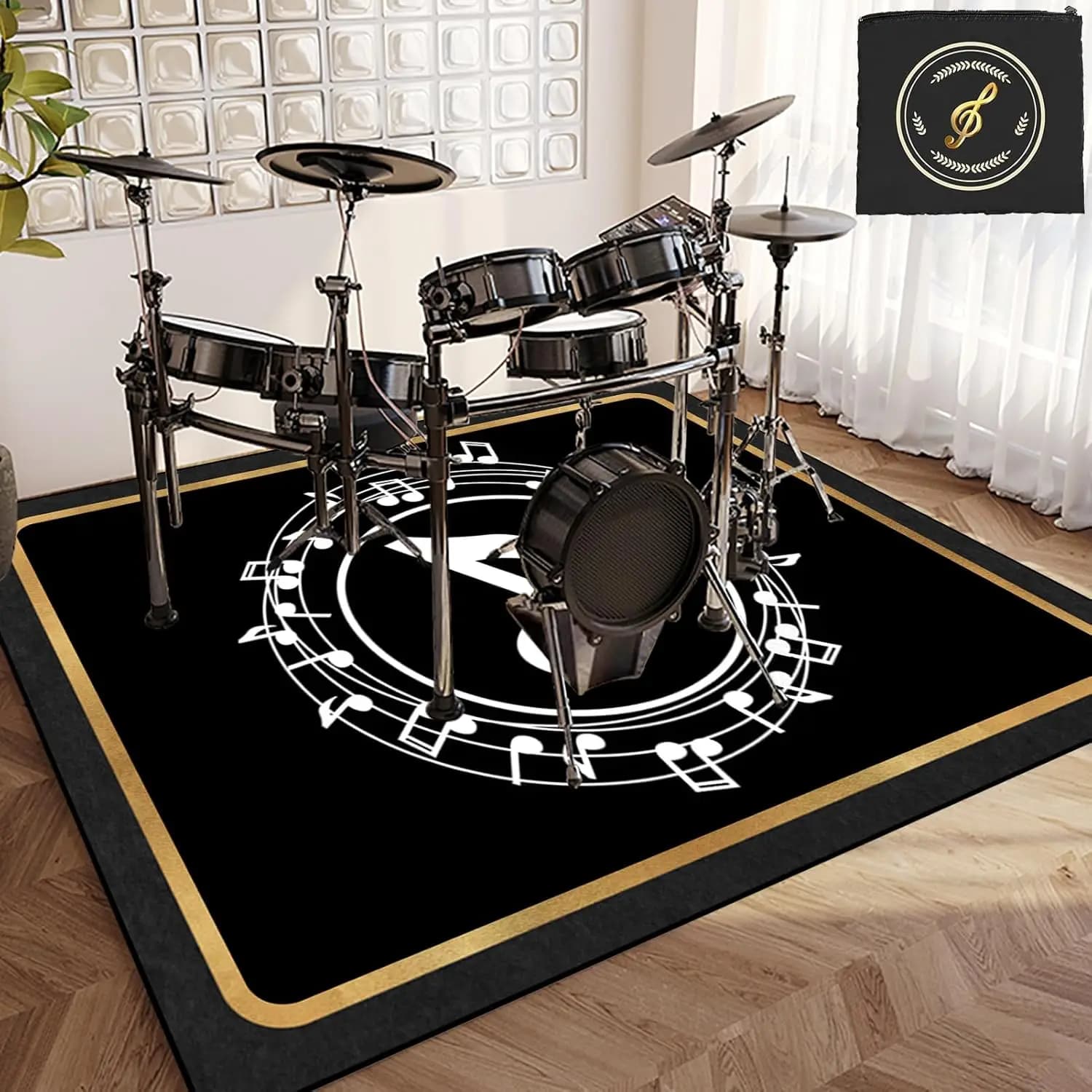 Tappetino per batteria professionale insonorizzato, copertura antiscivolo per batteria elettronica Bass Snare Jazz, tappetino per riduzione del rumore