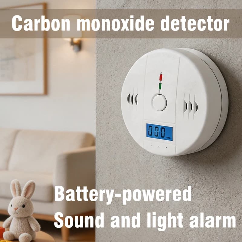 Household Carbon Monoxide Alarm CO Detector LCD Display Alarm Device Toxic Gas Leakage Detector Sound and Light Alarm Battery-Po
