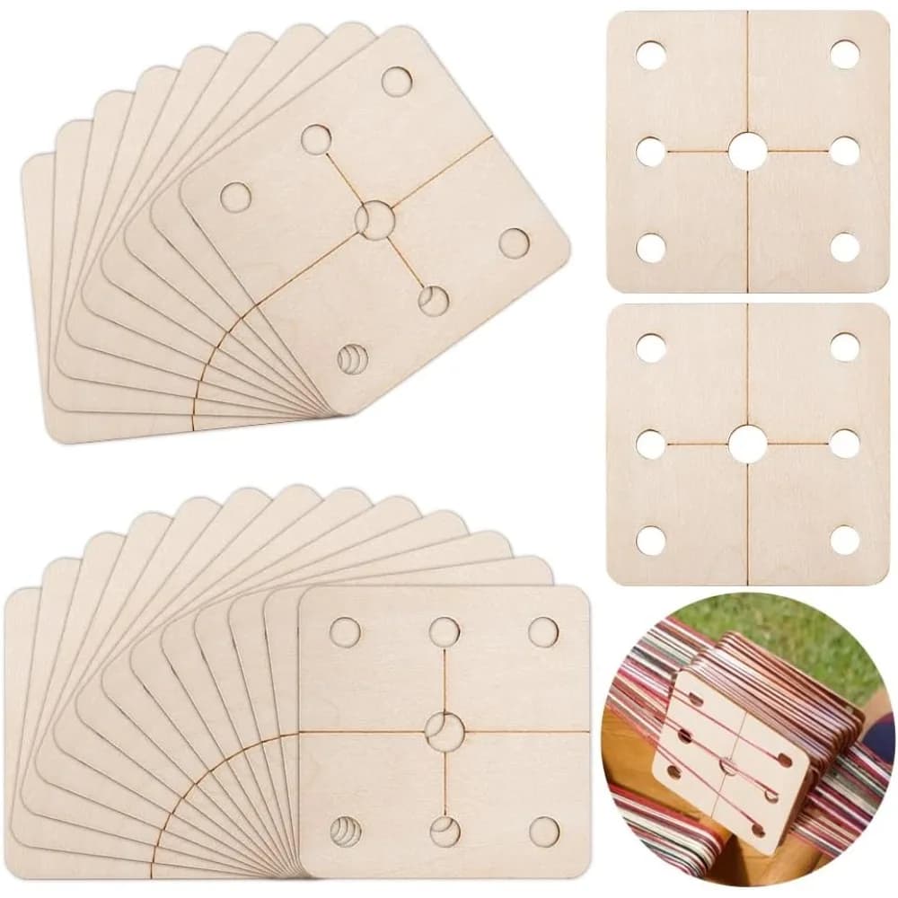 24Pcs Square Weaving Cards 2.4x2.4 Inch Wood Loom Cards Handmade Tools Supplies Wood Tablet Weaving making kit