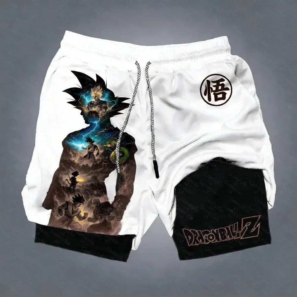 Y2K Dragon Ball Goku Men's Sports Shorts, Summer, Streetwear, Breathable, Double Side 2 in 1, Network