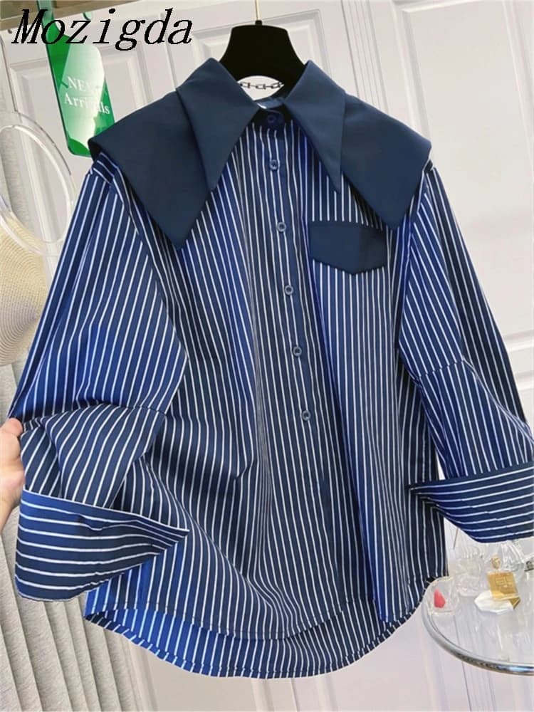 Camicie da donna autunno inverno Patchwork a righe camicetta da donna colletto alla marinara Casaul top femminili abbigliamento a maniche lunghe