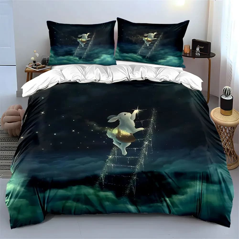 Set di decorazioni artistiche Starry Rabbit, set di biancheria da letto morbido e confortevole, include 1 copripiumino e 2 federe, regalo