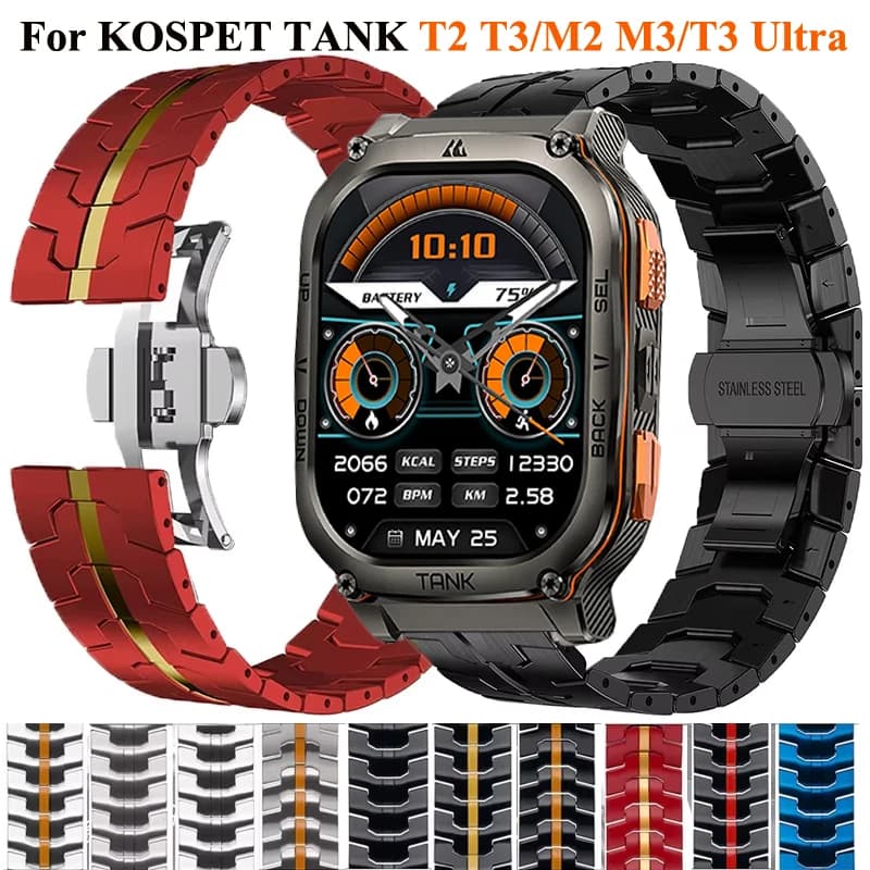 Cinturino in metallo in acciaio inossidabile da 22 mm per KOSPET TANK T3 Ultra TANK M3 Ultra Smart Bracciale per KOSPET TANK T2 T3 M2 M3 Correa