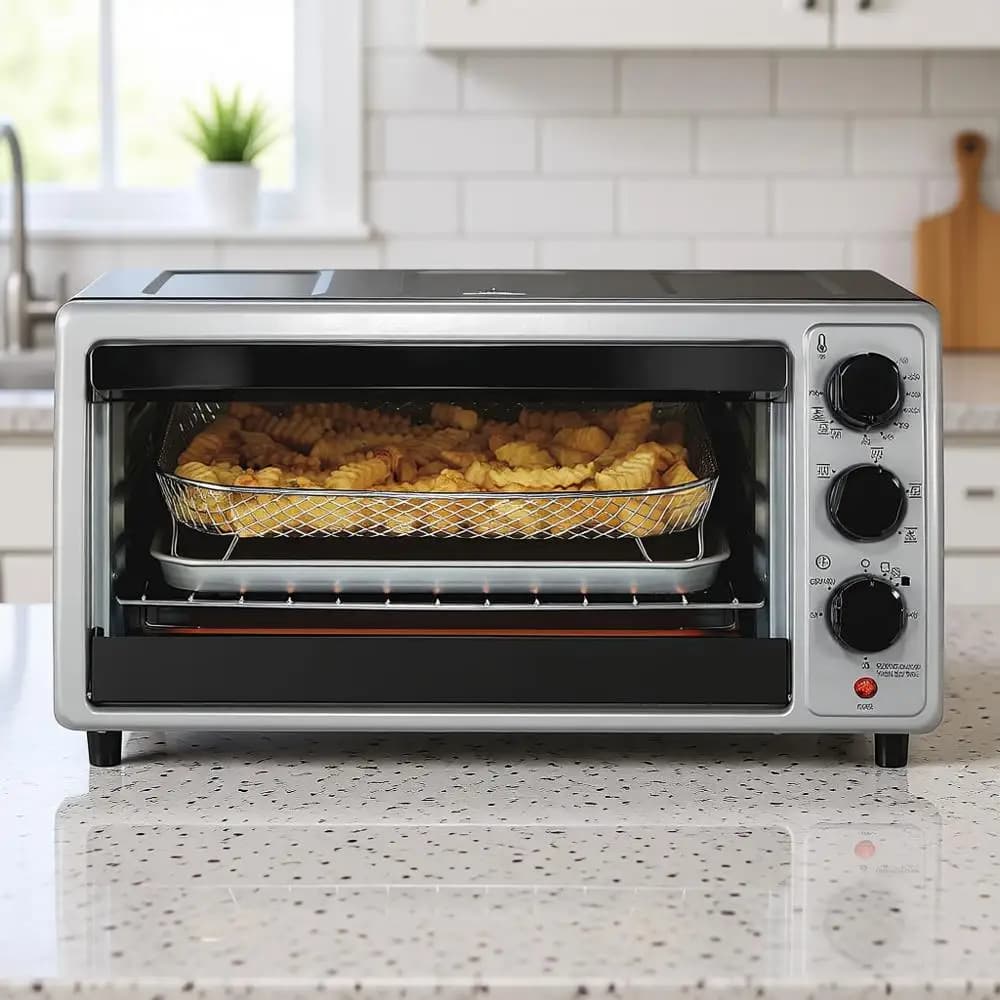 Oven Toaster with Air Fryer Combined with 4 Functions: Convection, Air Frying, Cooking and Roasting, 6 slices or 12 pizzas, Automatic Switching, Black