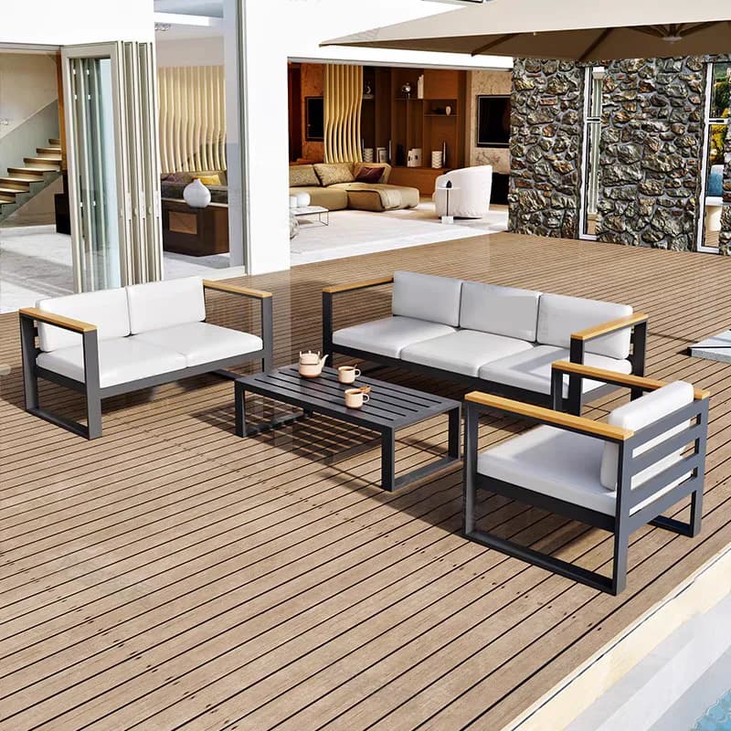 Set di divani da patio in alluminio in stile moderno Gambe in metallo Alta vendita Casa Giardino esterno Sala da pranzo Mobili per soggiorno Design componibile