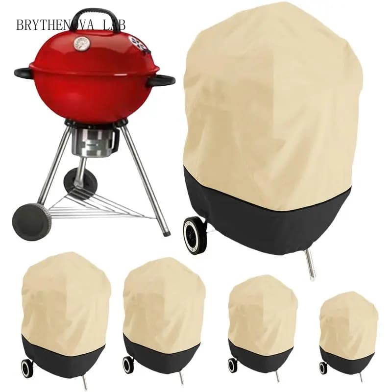 210D Oxford Cloth BBQ Cover for Weber Beige Black Waterproof Barbecue Dust Cover Outdoor Fire Pit Stove Round BBQ Hood