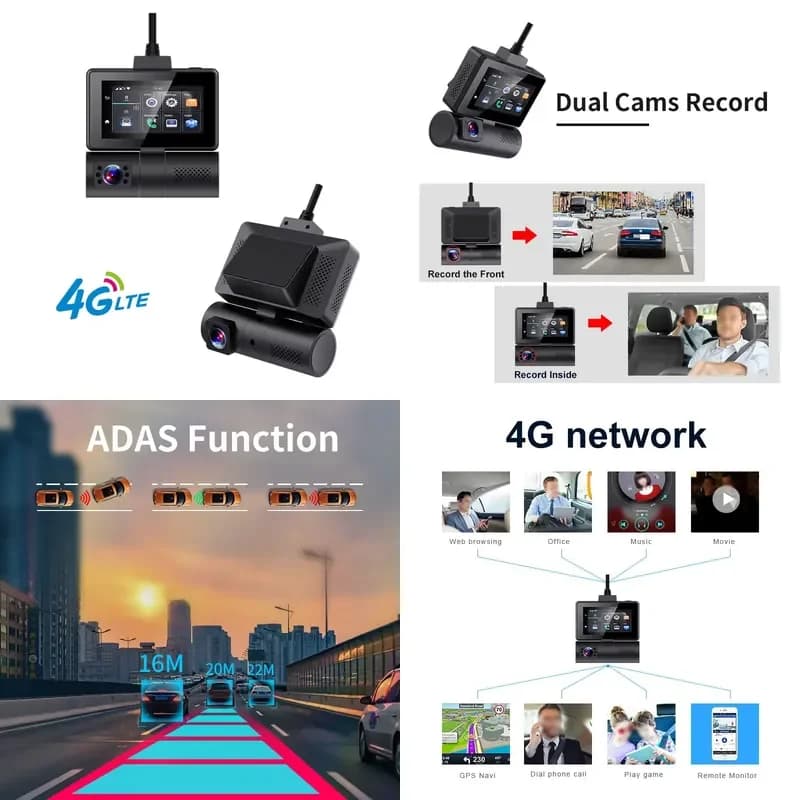 4g Dash Camera 3inch Touch Screen WIFI GPS ADAS Front And IR Inside Cam Recording 4G CMSV6 Fleet Management