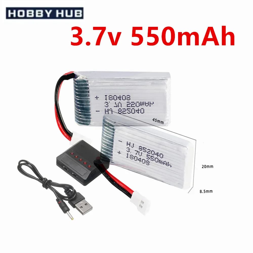 Batteria Lipo 3.7V 550mAh 852040 con caricabatterie per H107 H31 KY101 E33C E33 RC Drone Elicottero Ricambi Batteria 3.7V 1S XH2.54