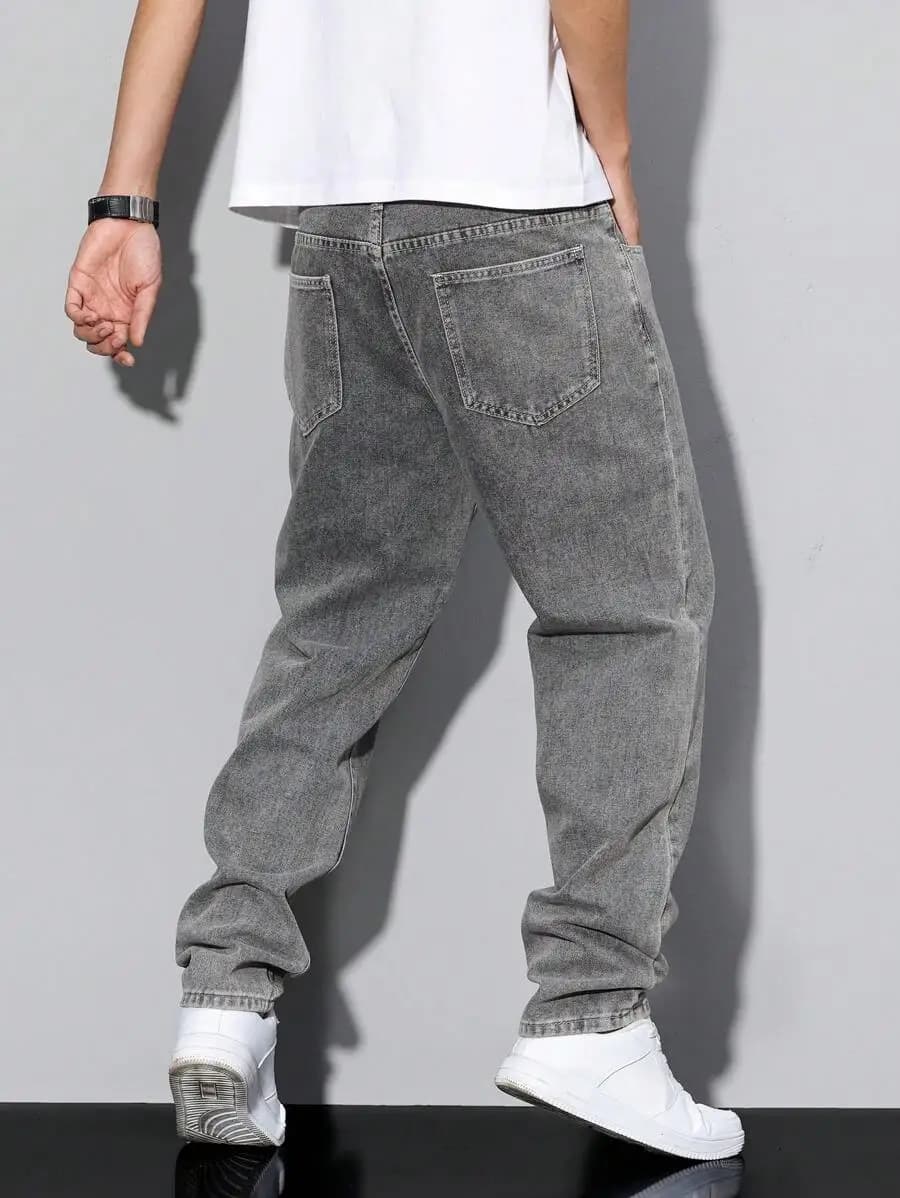 Mens Casual Distressed Tapered Fit Denim Jeans