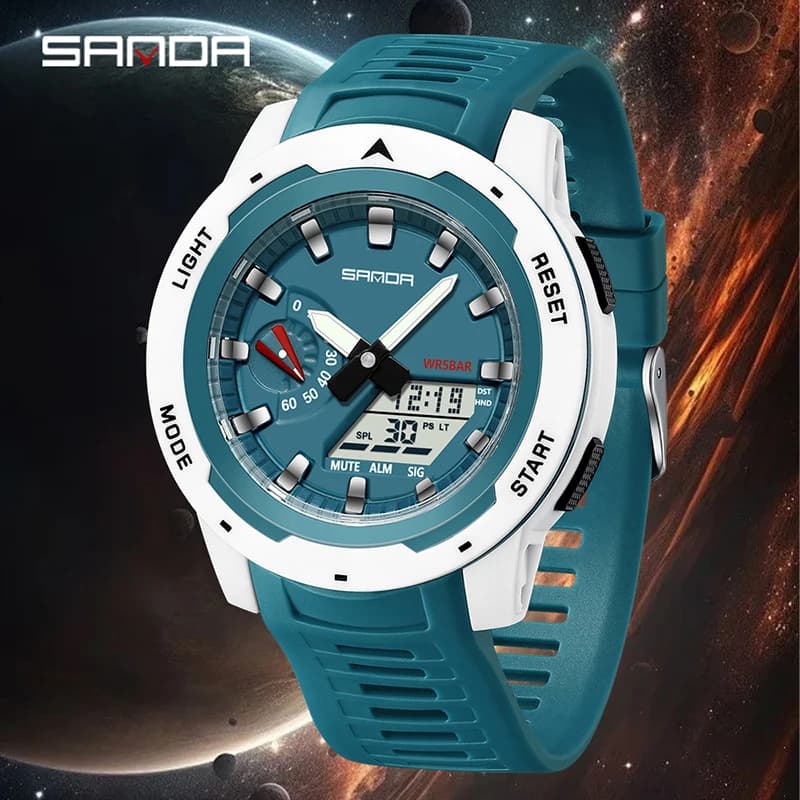 SANDA Fashionable Men's Watch Multifunction Electronic Chronograph With Calendar Waterproof Luminous Men's Watches Cool LED Digital Quartz