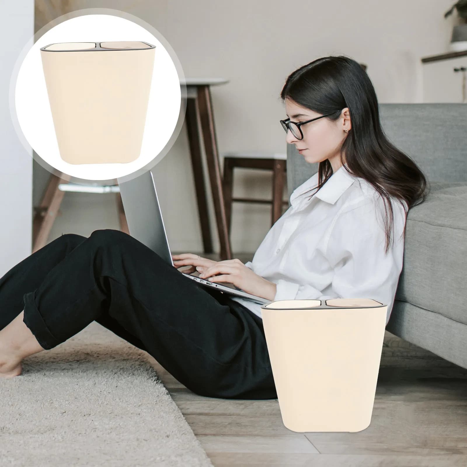 Dry Wet Classified Trash Bin Double Compartment Large Capacity Press Top Lid Waste Basket for Kitchen Bathroom Recycling Trash