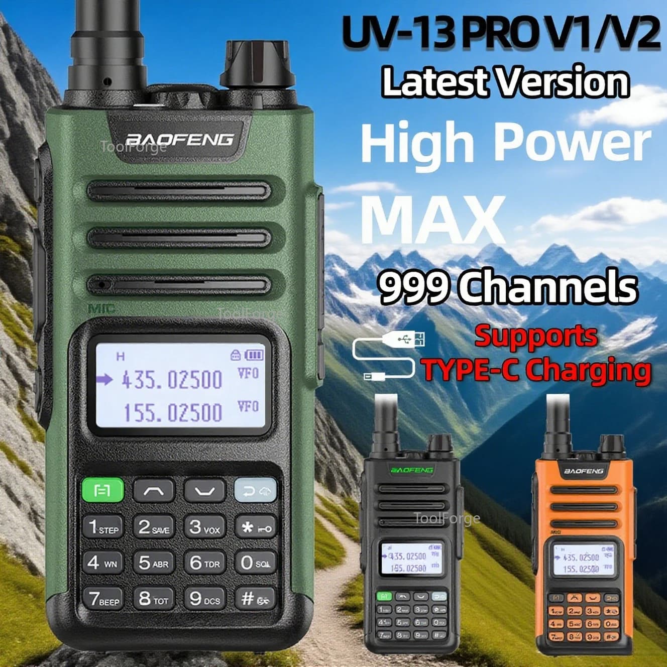 BaoFeng UV-13 PRO V1 V2 Walkie Talkie dual band ad alta potenza Caricatore di tipo C Ricetrasmettitore a lungo raggio da 16 KM Ham esterno Radio bidirezionale