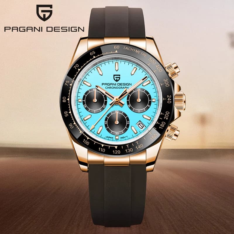 PAGANI DESIGN Orologi da uomo Top Luxury quadrante blu turchese orologio al quarzo da uomo automatico data cronografo sportivo orologio impermeabile da uomo