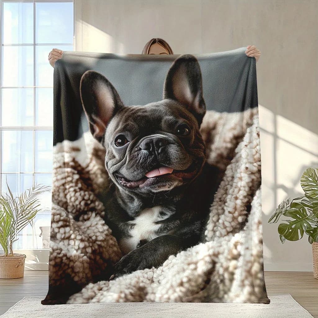 Cute French Bulldog Print Throw Blanket, Soft Warm Cozy Blanket for Bed Sofa Car Camping, Ideal Gift for Dog Lovers, 1PC