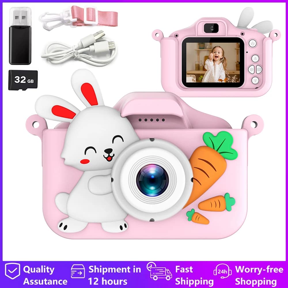 Macchina fotografica per bambini Doppia fotocamera digitale HD 1080P Videocamera Giocattoli Mini Cam Display a colori Regalo di compleanno per bambini Giocattoli per bambini Coniglio Bambini