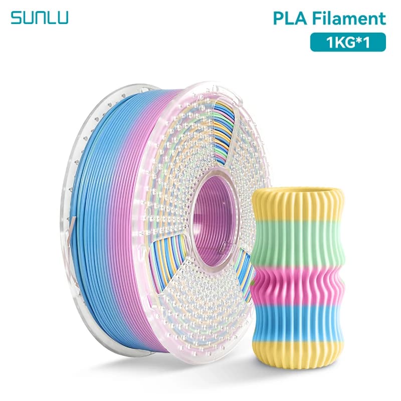 SUNLU 1KG PLA/SETA Filament Rainbow Coil from 1.75 mm 1000 g (2.2 pounds) Rainbow effect Wraped Filament Suitable for most FDM printers