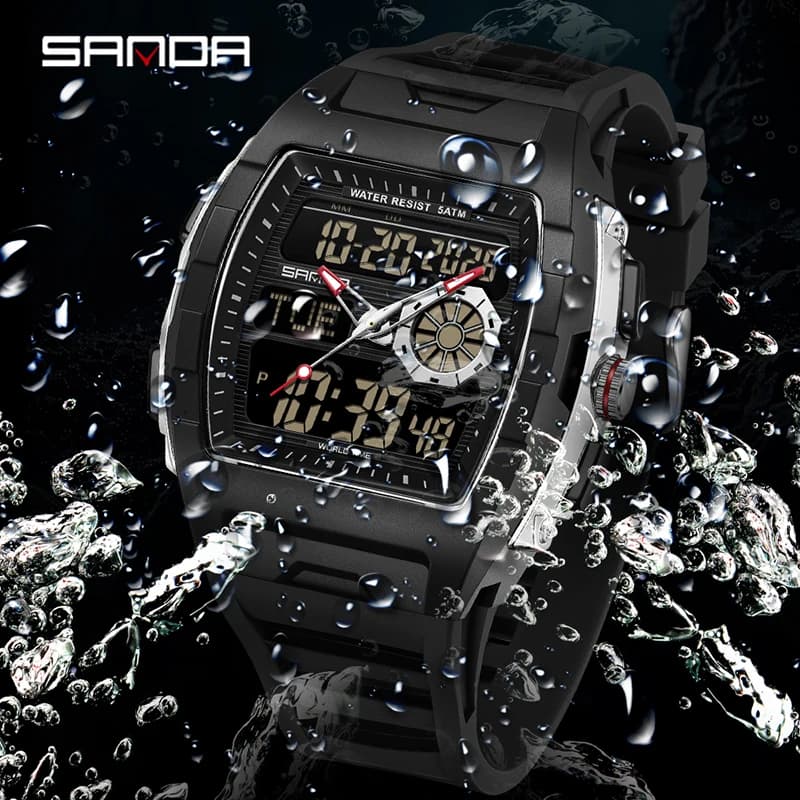 SANDA 3397 Casual Electronic Watches quartz watch for Man double display Calendar Luminous Fashion Men Digital Wristwatch