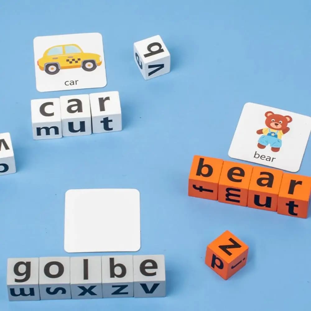 Schede flash Gioco di ortografia dell'alfabeto Gioco di ortografia delle parole Carte di apprendimento per bambini Blocco di ortografia delle lettere Gioco di abbinamento in legno Gioco di puzzle