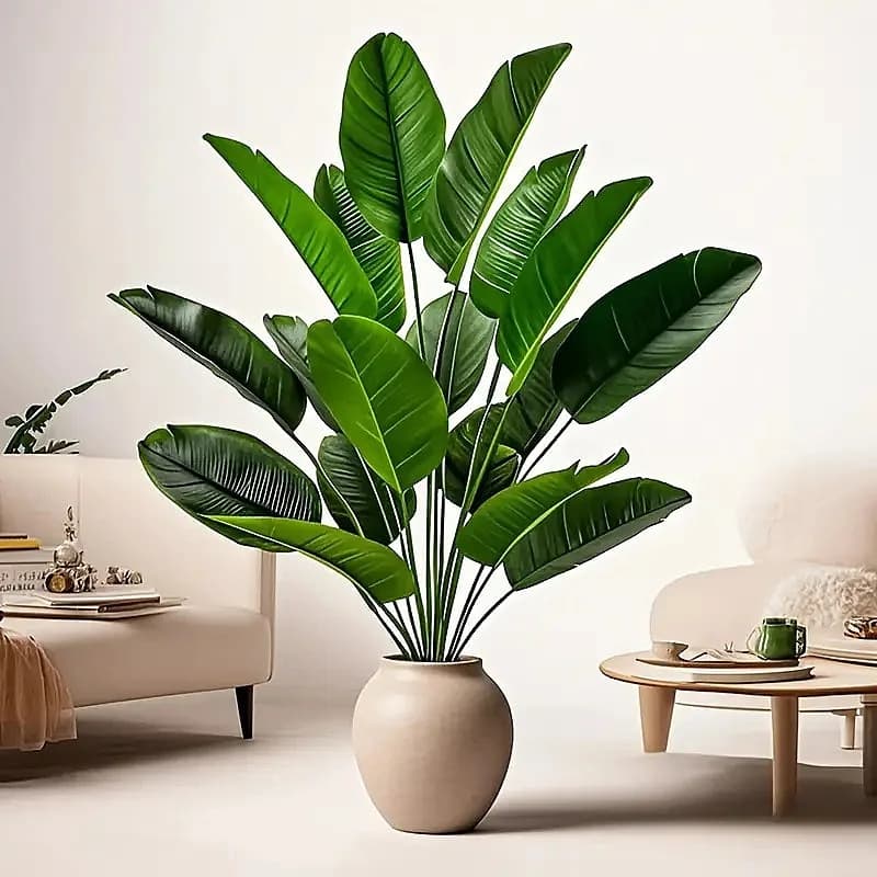 Large artificial branches and leaves of banana leaves are used for decoration of ornaments for wedding photo of green home office plants