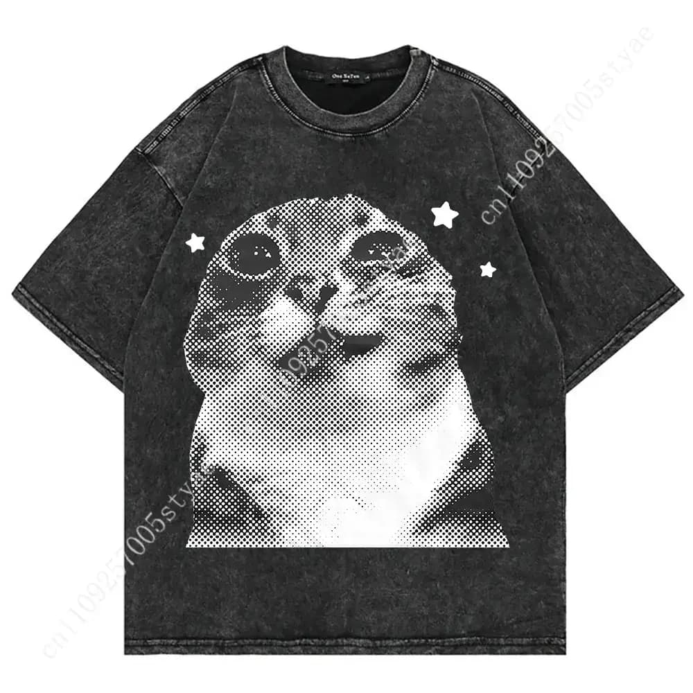 valentine shirts 100% Cotton Vintage Washed Y2k Funny Cat Meme T Shirt Fashion Men/Women Aesthetic Graphic Oversize Loose3 Acid