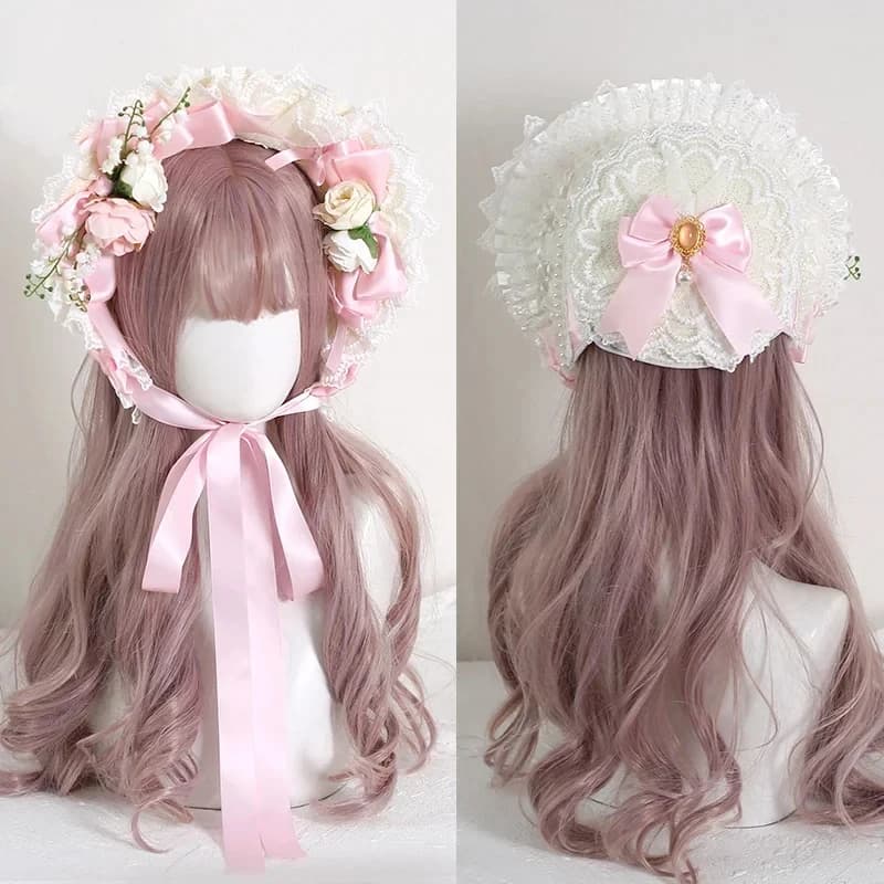 2026 Vintage Victorian Lace Flowers Straw Hat Lolita Girl Bonnet Ruffled Cap Lace-up TQPAM
