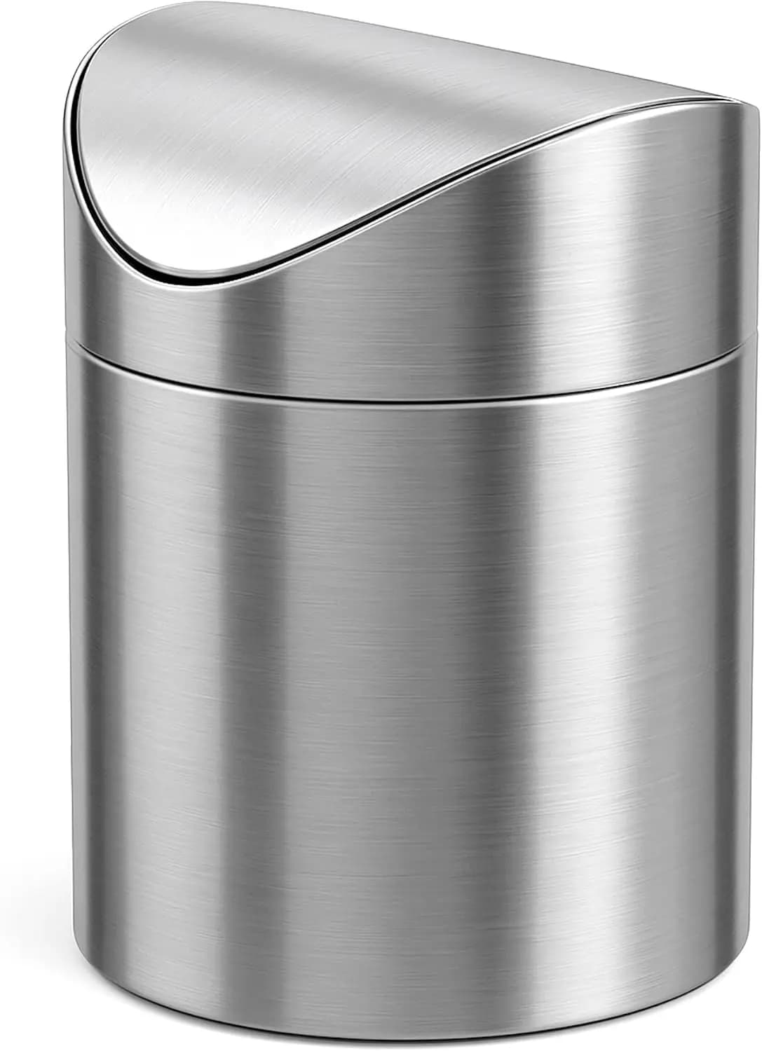 Mini Trash Can with Lid 1.5L/0.4Gal, Stainless Steel Swing Top Trash Bin for Desk Office Bathroom, Small Wastebasket for Countertop Vanity