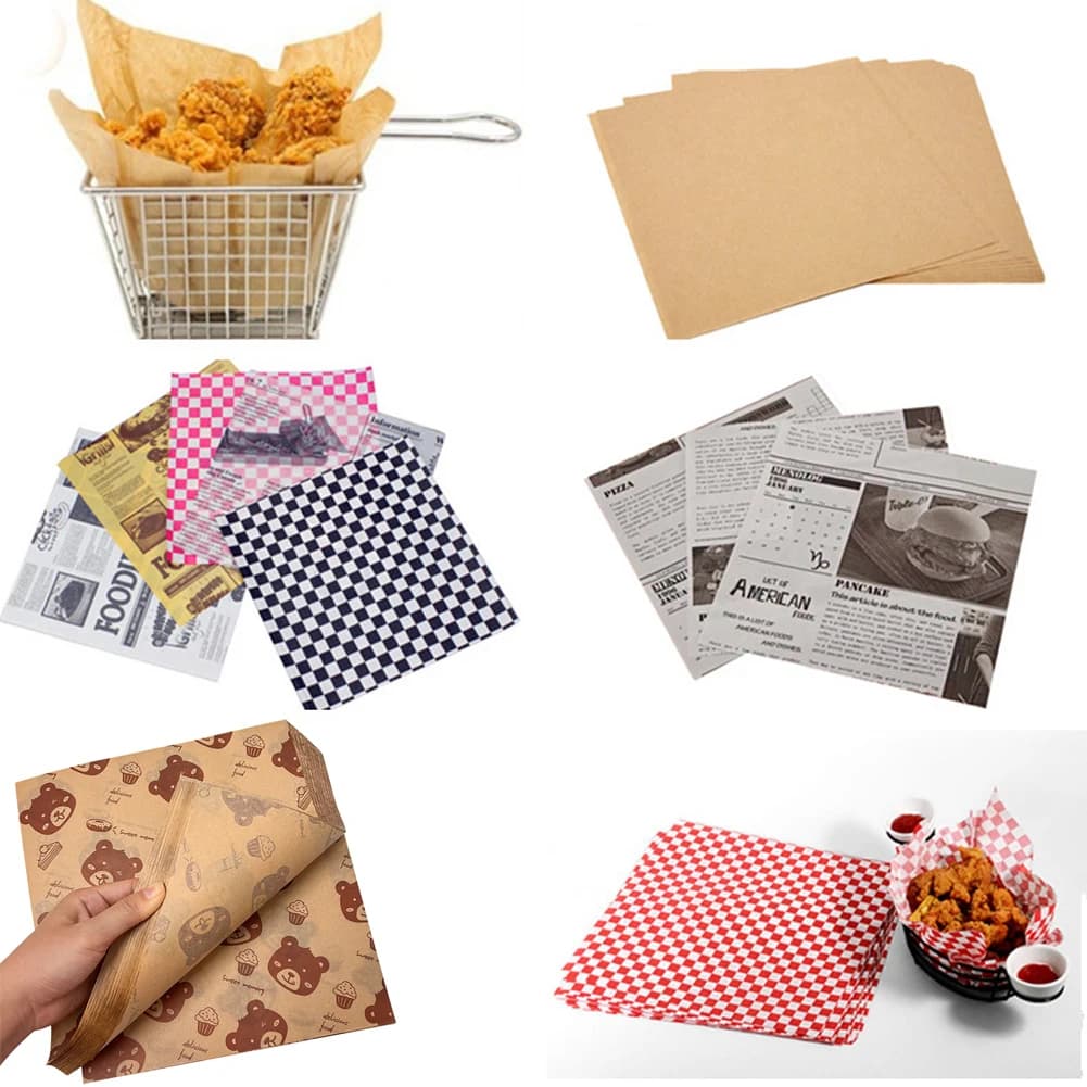 Carta da regalo per alimenti da cucina da 50 pezzi per pane, hamburger, patatine fritte, carta cerata antiaderente, carta per panini da forno