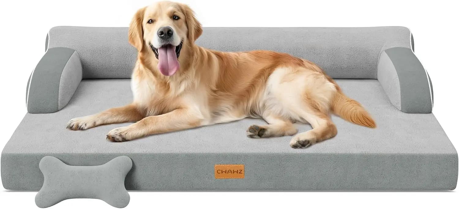 Letto Ortopedico Extra Large per Cani con Memory Foam Rinfrescante, Copertura Lavabile Impermeabile e Base Antiscivolo, Grigio Chiaro