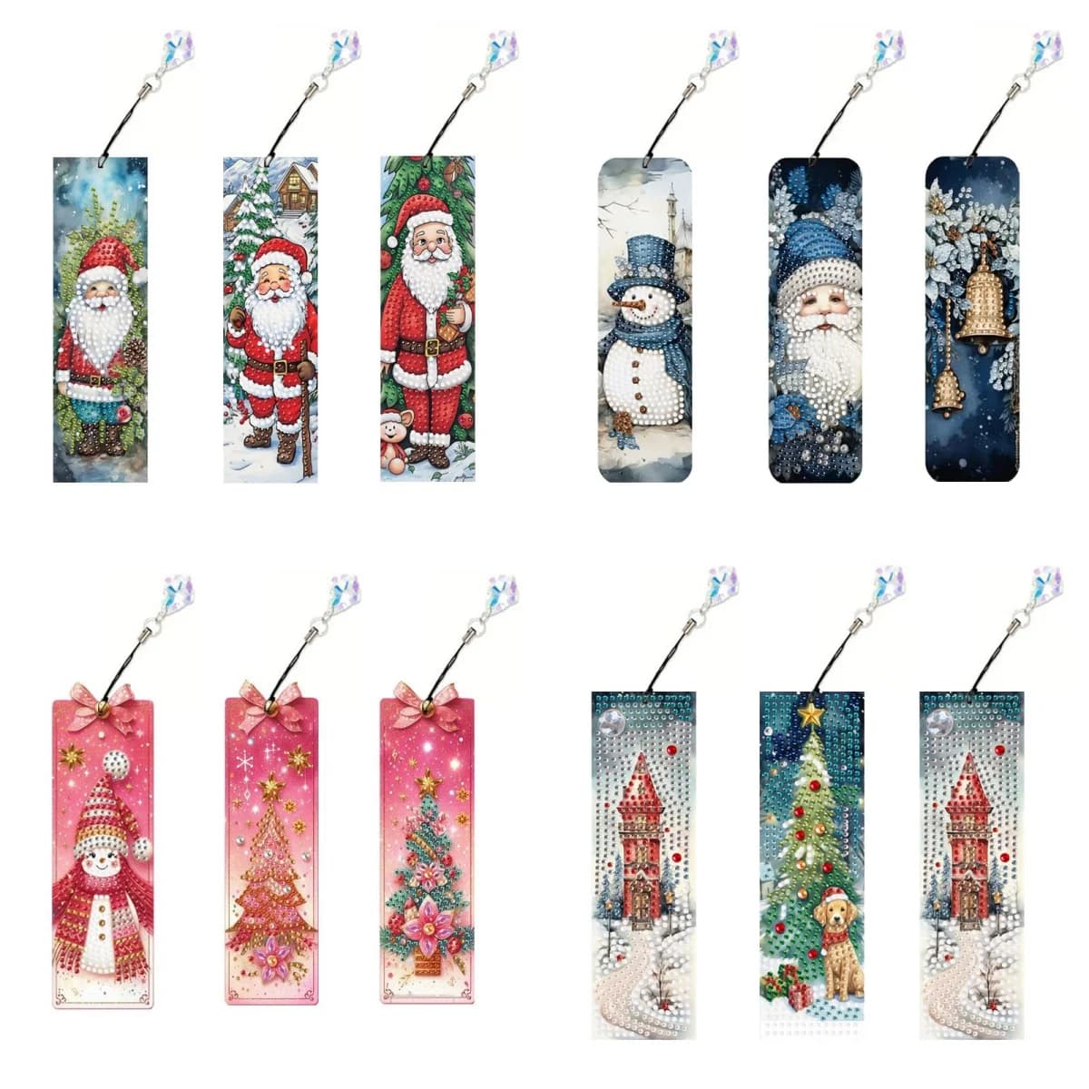 3 DIY Christmas-Style Pattern Diamond Painting Art Set Bookmarks for Home and Office, Crystal Pendant Bookmarks