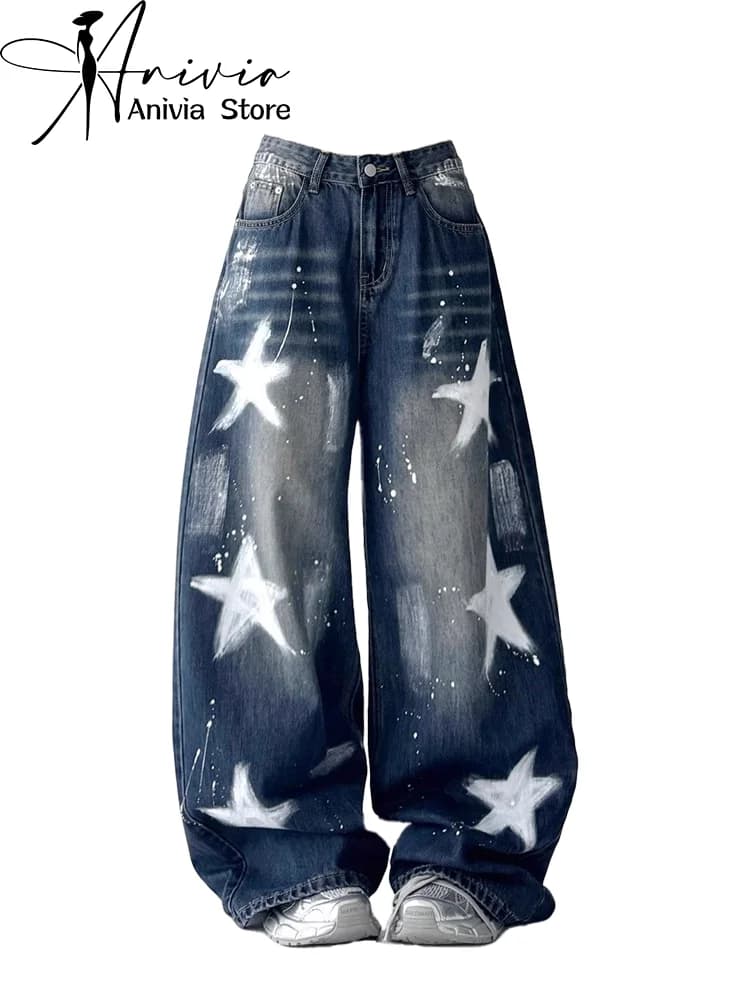 Jeans casual Blue Star da donna Cargo Baggy Y2K Harajuku giapponese High Street Estetica 2000S Style Pantaloni vintage Jeans Abbigliamento