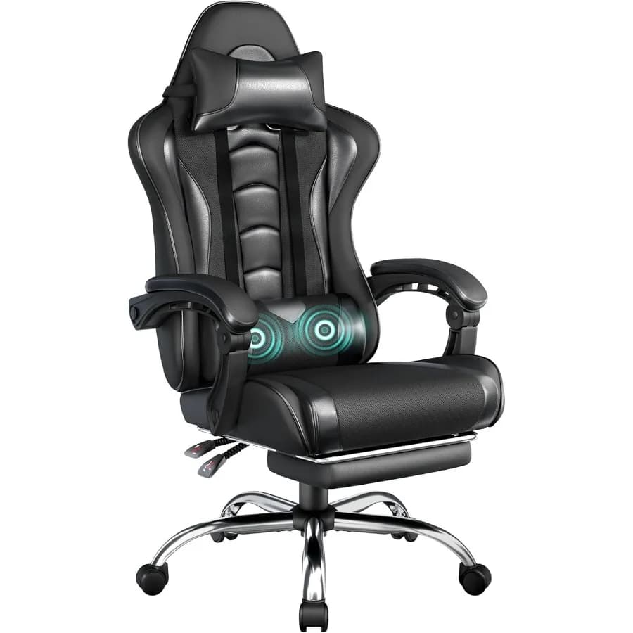 Sedia da gioco ergonomica con supporto lombare per massaggio integrato e poggiapiedi regolabile per giochi estesi e sedsioni di lavoro in altezza