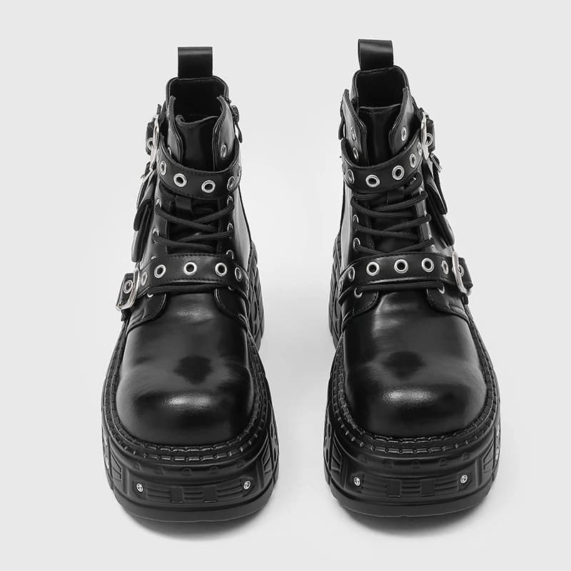 Stivali da Moto da Uomo Nuovi Stile Punk Street Cool Neri con Fibbia Metallica alla Moda per Subculturali - Stivaletti Corti