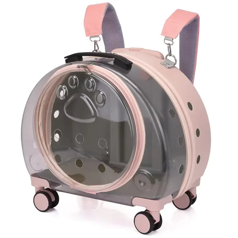 2 in 1 Outdoor Transparent Breathable Pet Trolley Large Capacity Pet Carriers With Wheels Double Shoulder Cat Backpack Bag