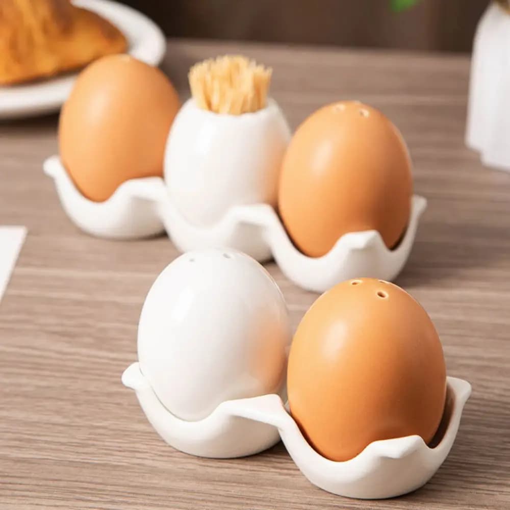 Set di Barattoli per Spezie in Ceramica a Forma di Uovo con Decorazione Sottosmalto e Vassoio Portaoggetti, Bottiglie per Sale e Pepe, Mini Barattoli per Condimenti per Ristoranti