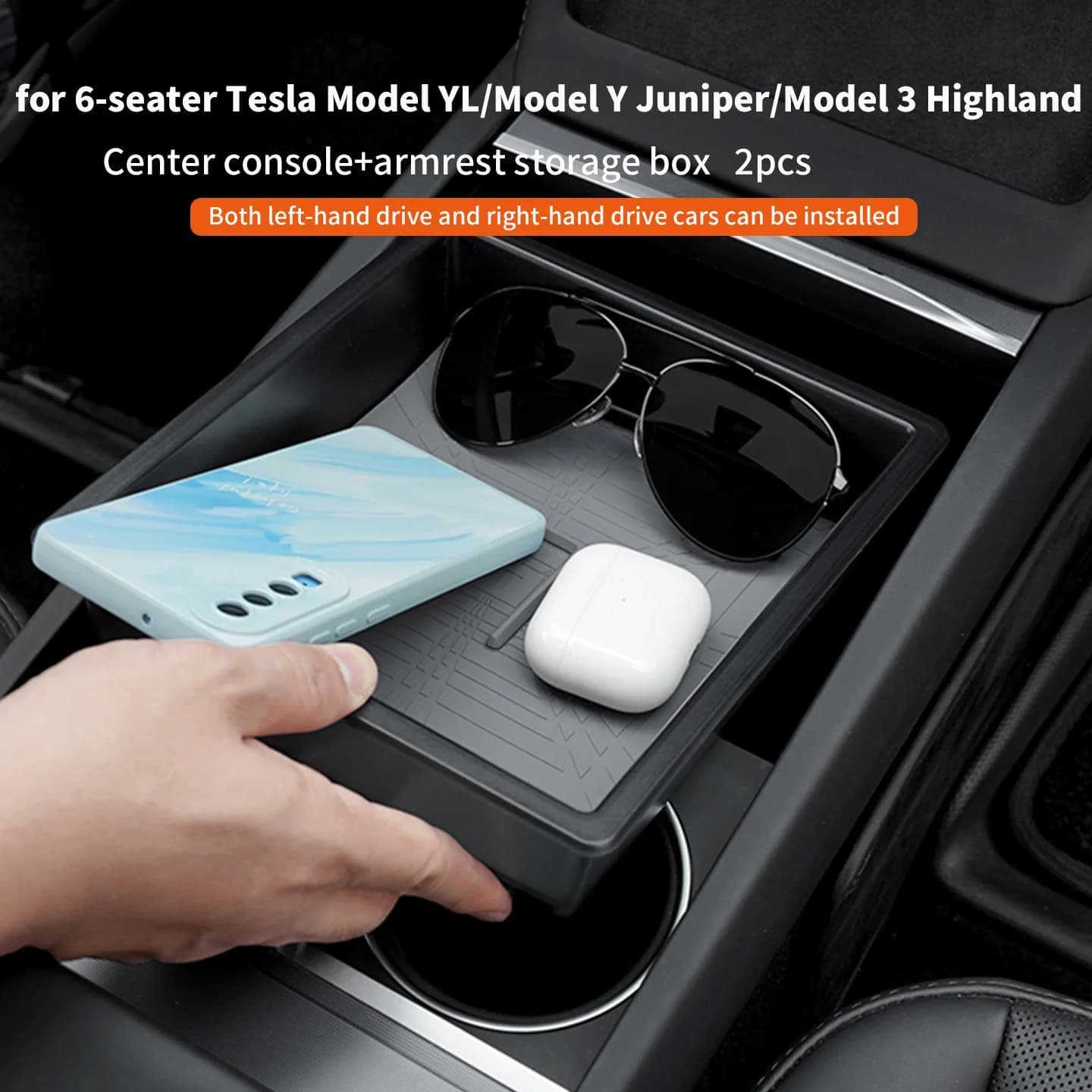 Scatola portaoggetti per console centrale Tesla Model YL a 6 posti, scatola portaoggetti per bracciolo Model Y Juniper/Model 3 Highland, 2 pezzi