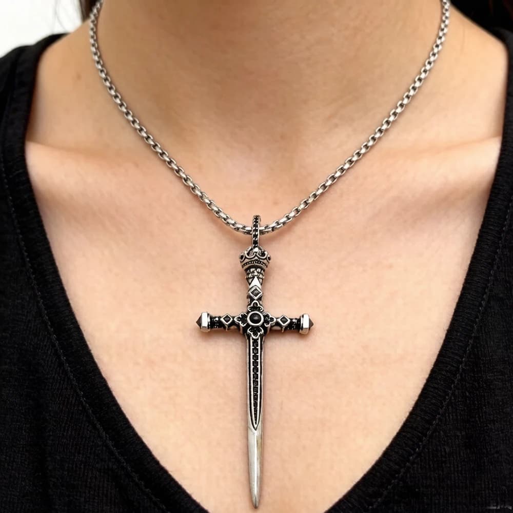Collana con Ciondolo a Forma di Spada, Gioiello Raffinato Estivo, Argento Sterling 925 Europeo, Regalo Vintage per Donne e Uomini