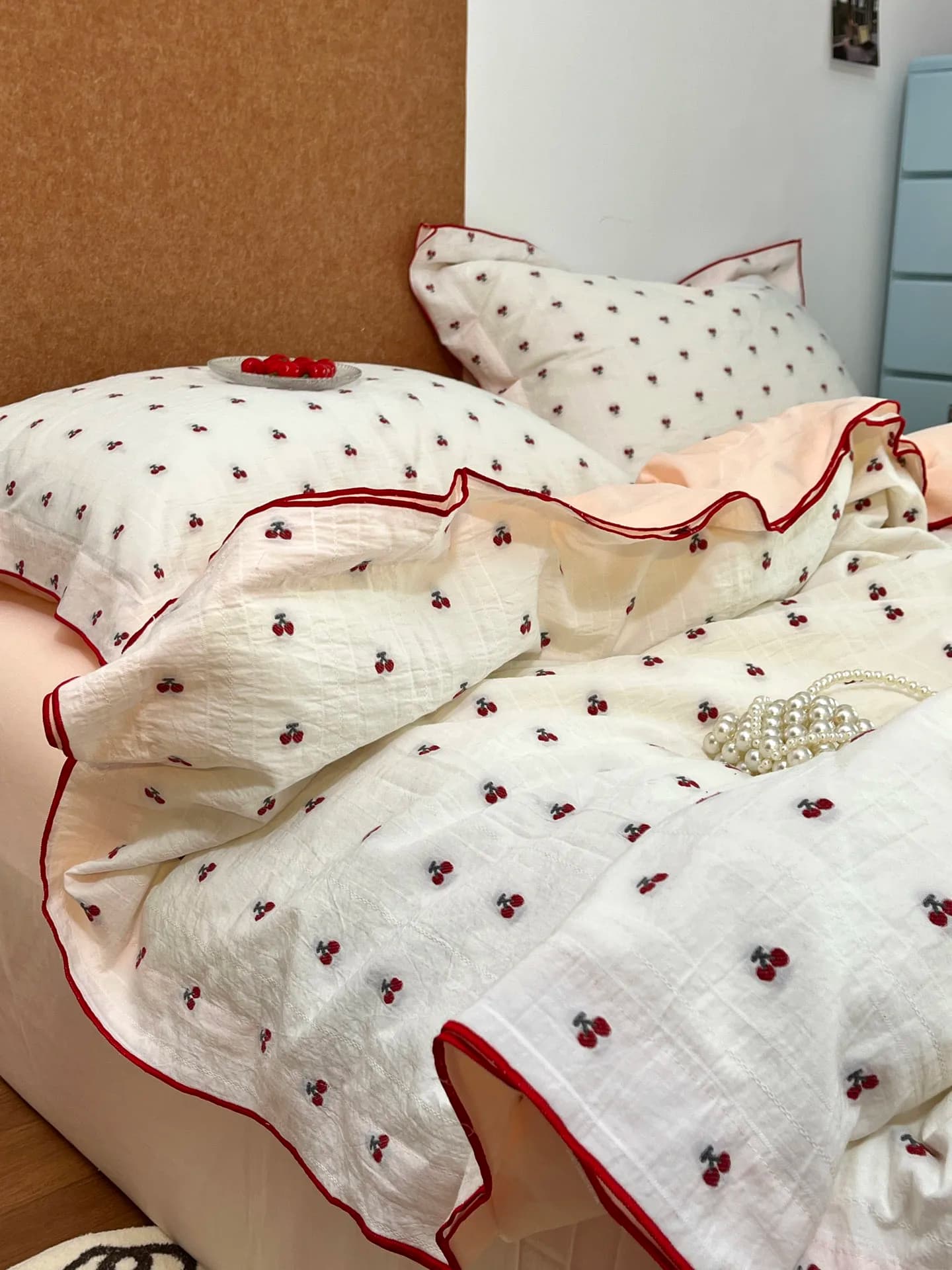 Set of Linen in Pure Cotton Korean Style Moonlight Bus, Double Sided Cover with Hem, Sheet and Cover in Pure Cotton