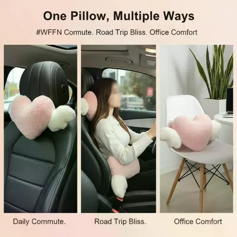 Cute Pink Heart Angel Wing Car Neck Pillow Lumbar Pillow Soft Plush Decoration