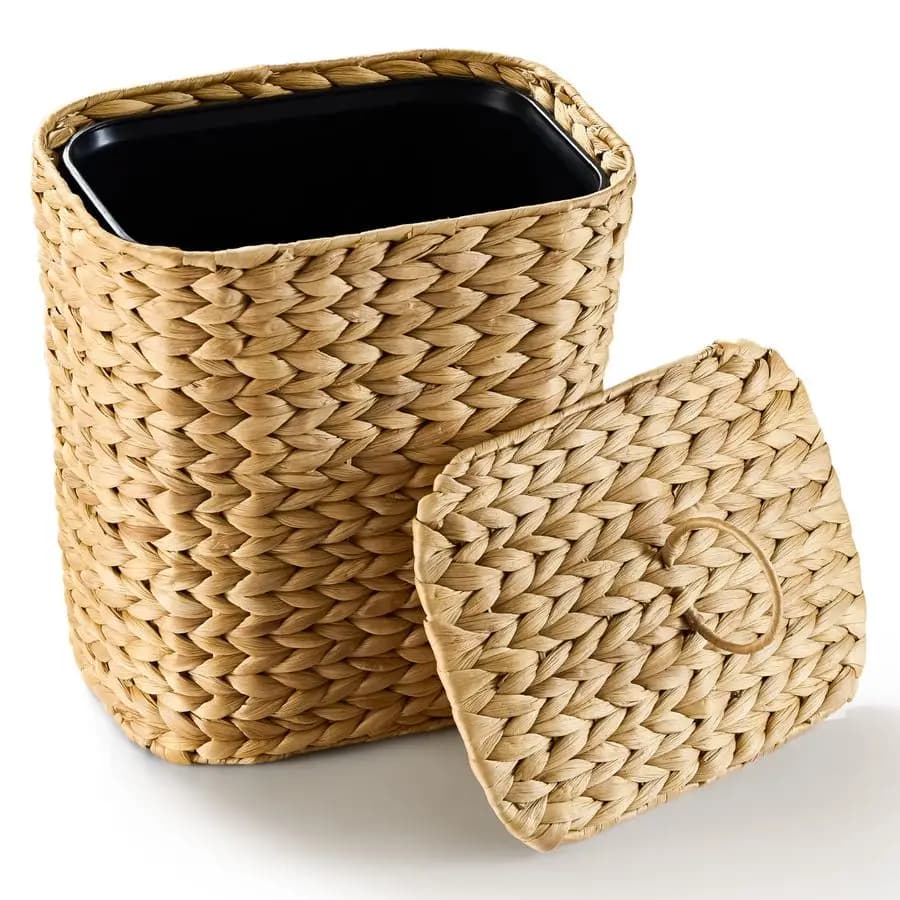 Cestino per Rifiuti in Vimini da 2,6 Galloni con Coperchio, Cestino in Rattan Intrecciato a Mano, Cestino Decorativo Intrecciato, Cestino in Vimini con Coperchio Rimovibile